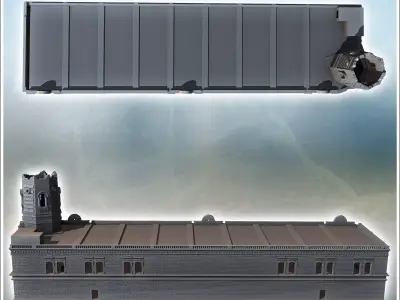 Large urban baroque-style fire station with corner tower Staling 3D print model