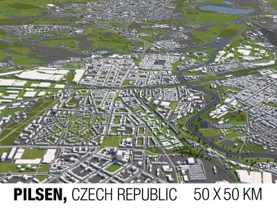 Pilsen Czech Republic 50x50km 3D City Map 3D model
