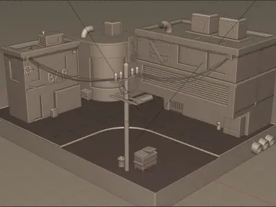 Low-poly street city at night with neon lights Free low-poly 3D model