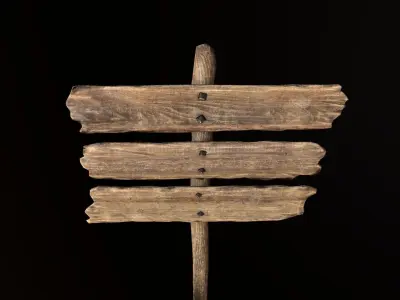 Signpost8 wooden sign on pole Low-poly 3D model