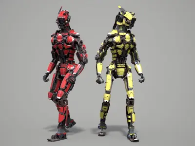 Rigged sci-fi robot character Low-poly 3D model