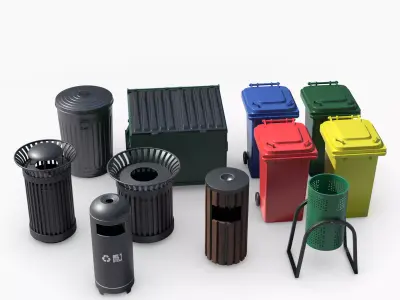 Trashcan Set recycling bin on wheels 3D model