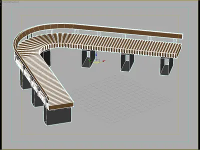 Curved Wooden Bench with Backrest for Public Spaces 3D model