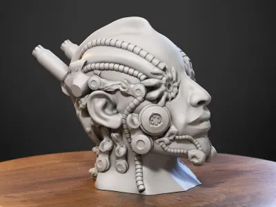 Robot human bust Headphone Stand Cyborg Robot human bust  3D print model
