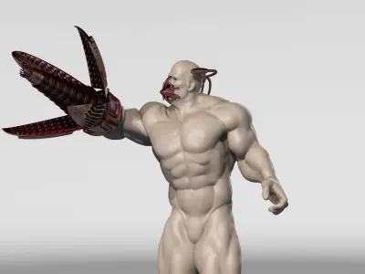 CYBORG man holding sword Low-poly 3D model