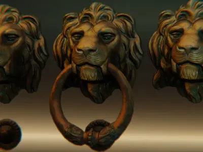 Lion model head door knocker 3D model