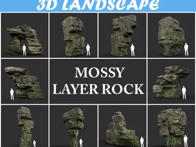 Low poly Mossy Layer Rock B Low-poly 3D model