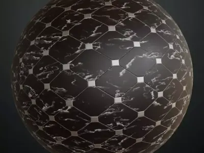 Luxury Glossy Black Marble Octagon Tiles PBR Seamless Texture