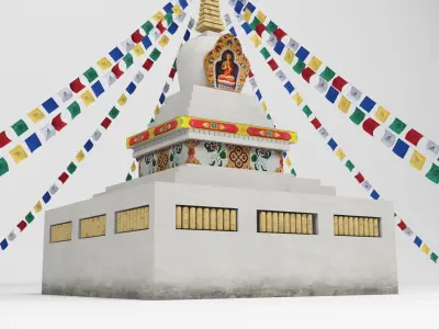 Stupa buddhist temple flags Low-poly 3D model