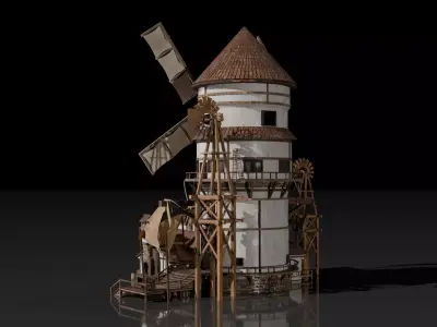 Medieval Old Windmill PBR 3D model