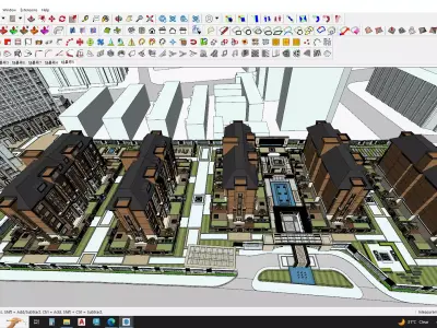 Highrise tower skyscraper with landscape Sketchup scene 3D model