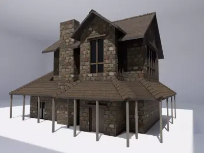 House old stone with roof Low-poly 3D model