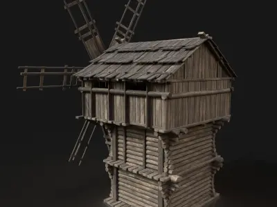Medieval Wooden Fantasy Viking Windmill Silo AAA Next Gen Low-poly 3D model