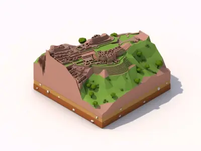 Cartoon Low Poly Machu Pichu Landmark Low-poly 3D model