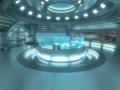 Lowpoly Scifi Interior corridor and control room 3D model