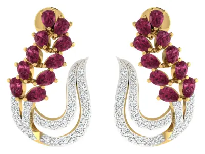Light Weight Yellow Gold Diamond Earring  -EAR-019 3D print model