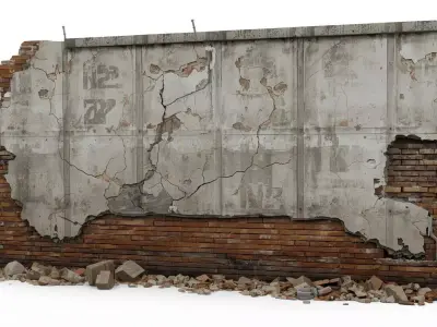 Urban Destroyed Wall 3D Model Low-poly 3D model purchase