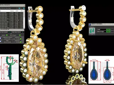 Fancy Diamond Teardrop Earrings with Pearl Halo pe0056 3D print model
