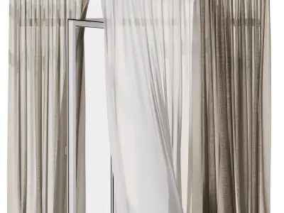 Linen curtains when open window 07 HBH Low-poly 3D model