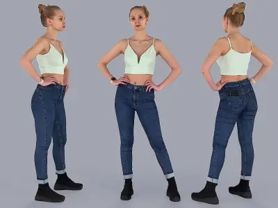 Slightly Tense Girl with Smartwatch and Smartphone 3D model