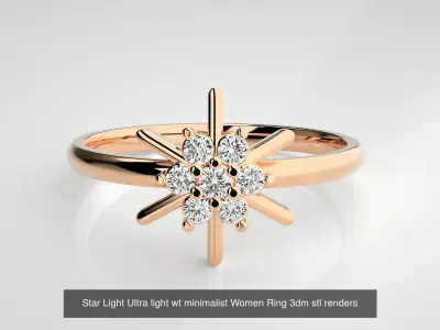 9 Star Ultra light wt minimalist Women Ring 3dm stl renders 3D Model Pack