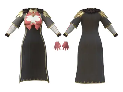 Cat Ears Long Coat Knuckles Pants Boots Fantasy Full Outfit Low-poly 3D model