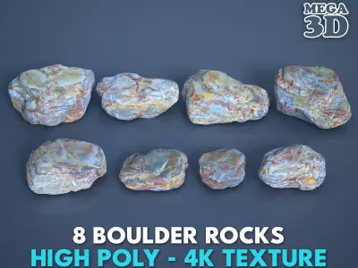 8 Boulder Rocks - 240720 Low-poly 3D model