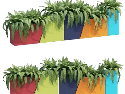 Tessellate colorful planter with plants in it 3D model