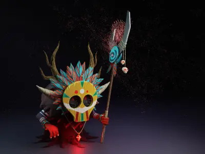 Shaman 3D model demon with horns and spear 3D model
