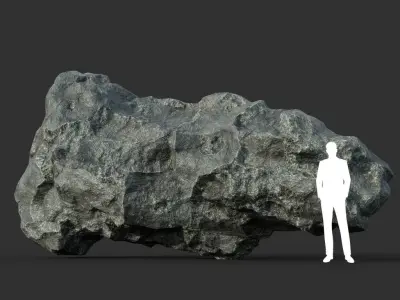 Low poly Damaged Black Rock B2 Low-poly 3D model