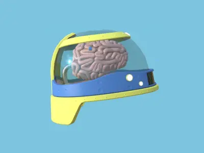 SciFi Brain Helmet 07 Blue Cartoon - Character Design Fashion Low-poly 3D model