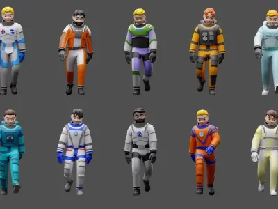 Cartoon characters astronauts Low-poly 3D model