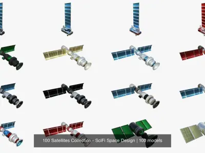 100 Satellites Collection - SciFi Space Design 3D Model Pack