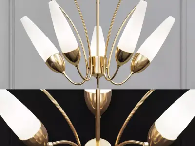 Amee 5 Light Aged Brass Chandelier with Opal Matte Glass Shade 3D model