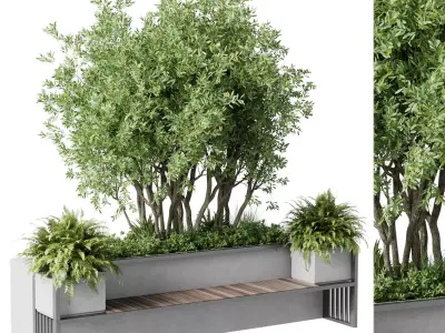 Urban Environment - Urban Furniture - Green Benches With tree 41 Low-poly 3D model