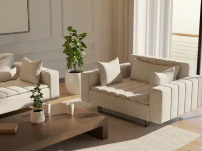 Living Room - 01 Low-poly 3D model