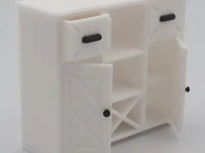 Living room wine cabinet with functional doors 3D print model