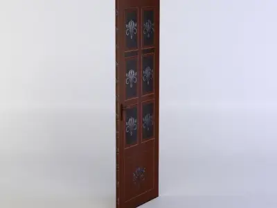 Door wooden with ornate design Low-poly 3D model