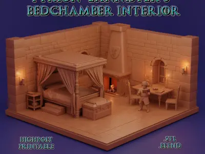 Tyrion Lannister bedchamber printable isometric room and figure 3D print model