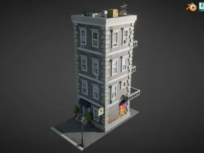 New York Style Apartment Building Low-poly 3D model