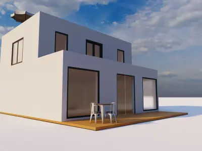 Modern Minimalist Small House with Rooftop Terrace Low-poly 3D model