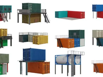 Collection of shipping containers and portable buildings 3D model