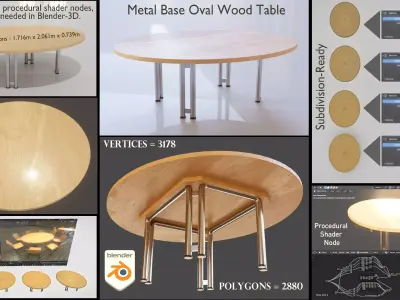  Wooden Shell Chair And Metal Base Oval Wood Table 3D Model Pack