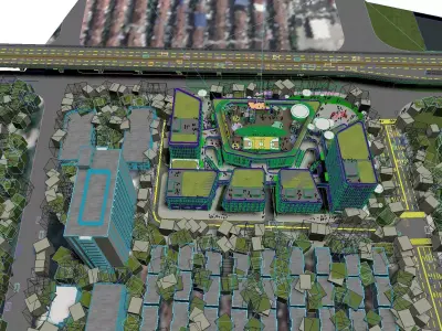 Modern Community Commercial Complex Aerial View 3D model