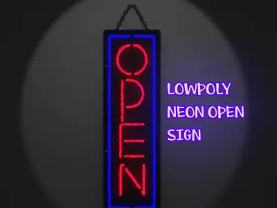 Neon Open Sign With Texture Low-poly 3D model
