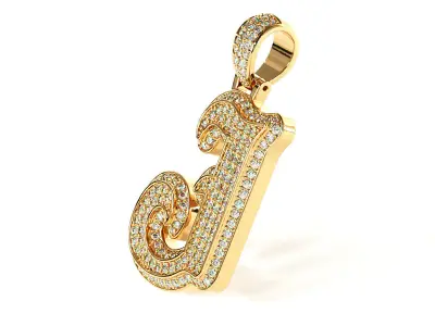 Tattoo fonts J alphabet pendent 3D print model