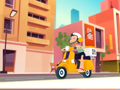 Pizza delivery boy scene city lowpoly pack Low-poly 3D model