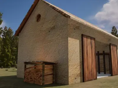 Village barns Low-poly 3D model