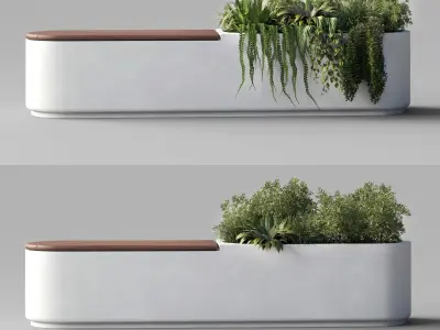 Deco Street furniture Green Benches Plants fern grass bush 15 Low-poly 3D model