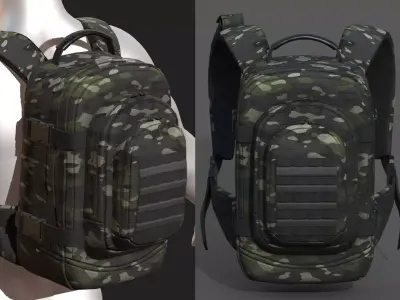 Backpack military combat bag baggage pockets  Low-poly 3D model